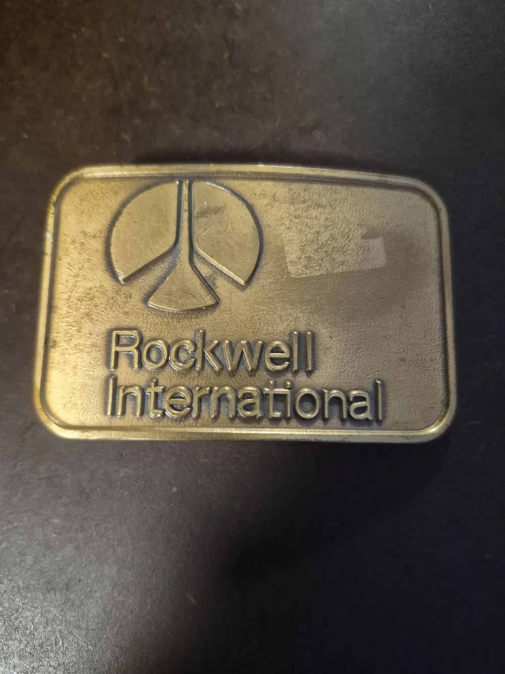 Vintage Rockwell International Solid Brass Belt Buckle Aerospace Corporate 1074
